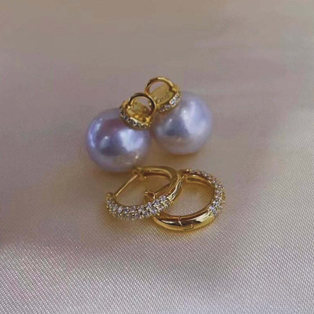 Freshwater Pearl and CZ Hoop Earrings for Women