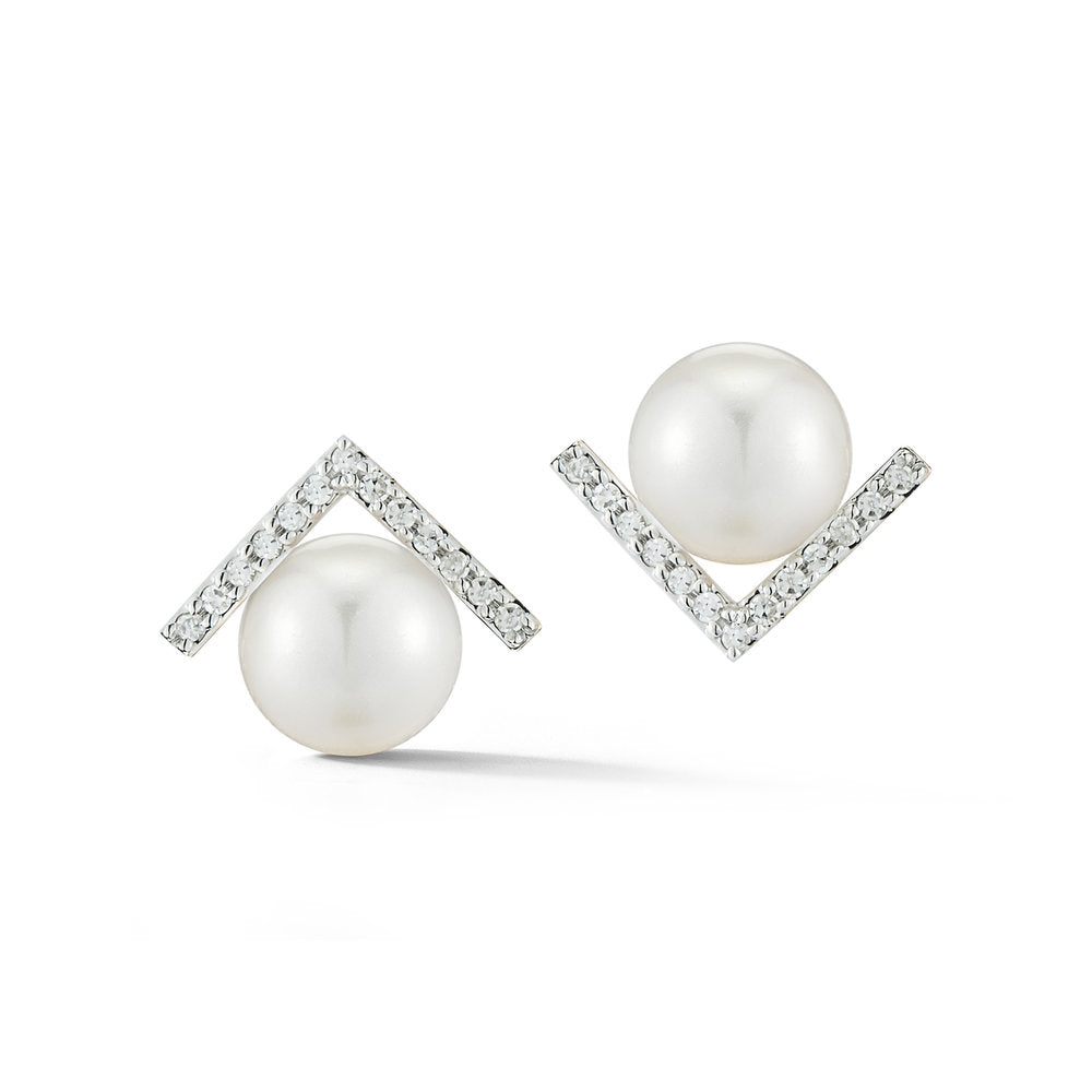 Gold Pearl Right Angle Stud Earrings