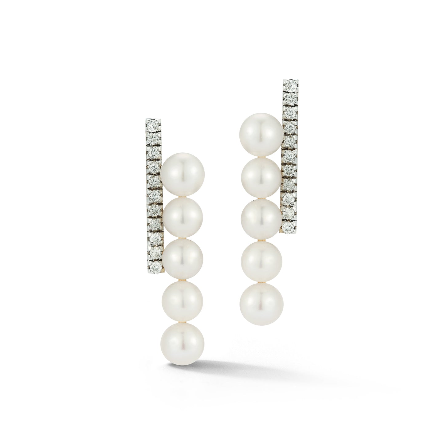 Gold Diamond Pearl Bypass Earrings in 14kt