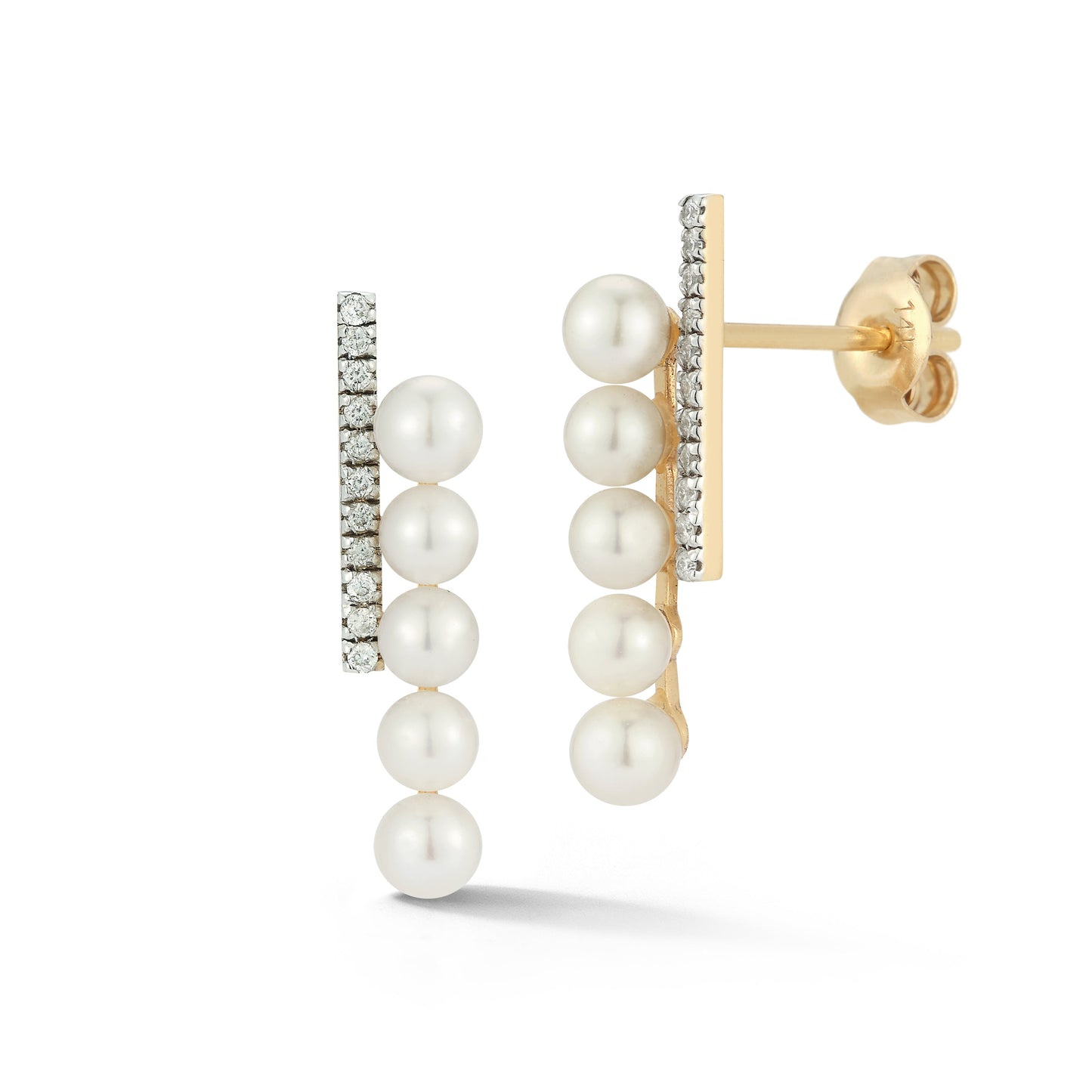 Gold Diamond Pearl Bypass Earrings in 14kt