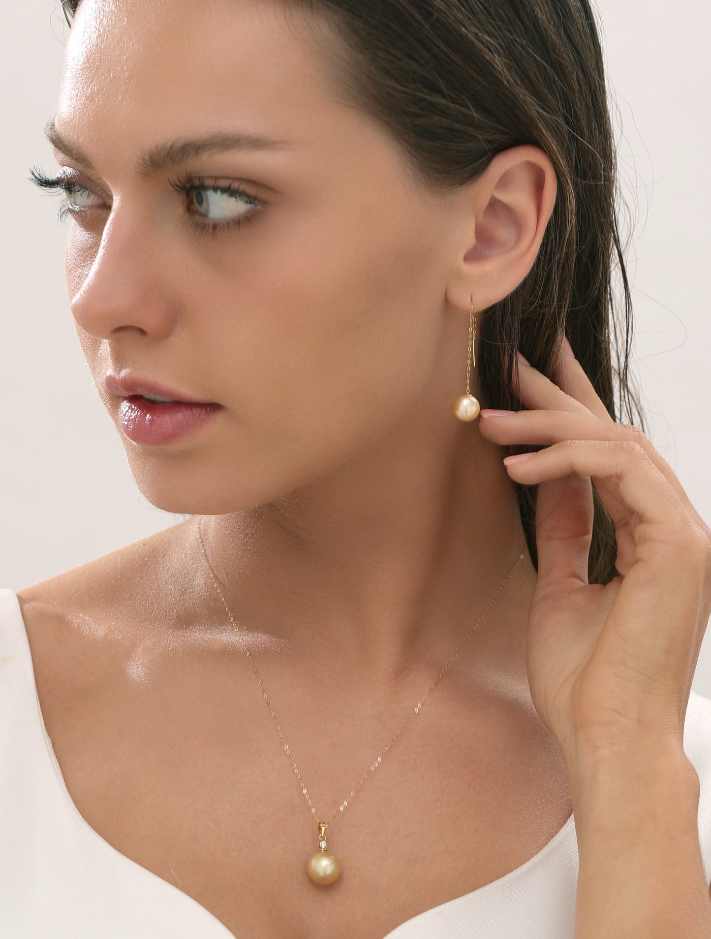 Golden Pearl Drop Ear Threader Earrings