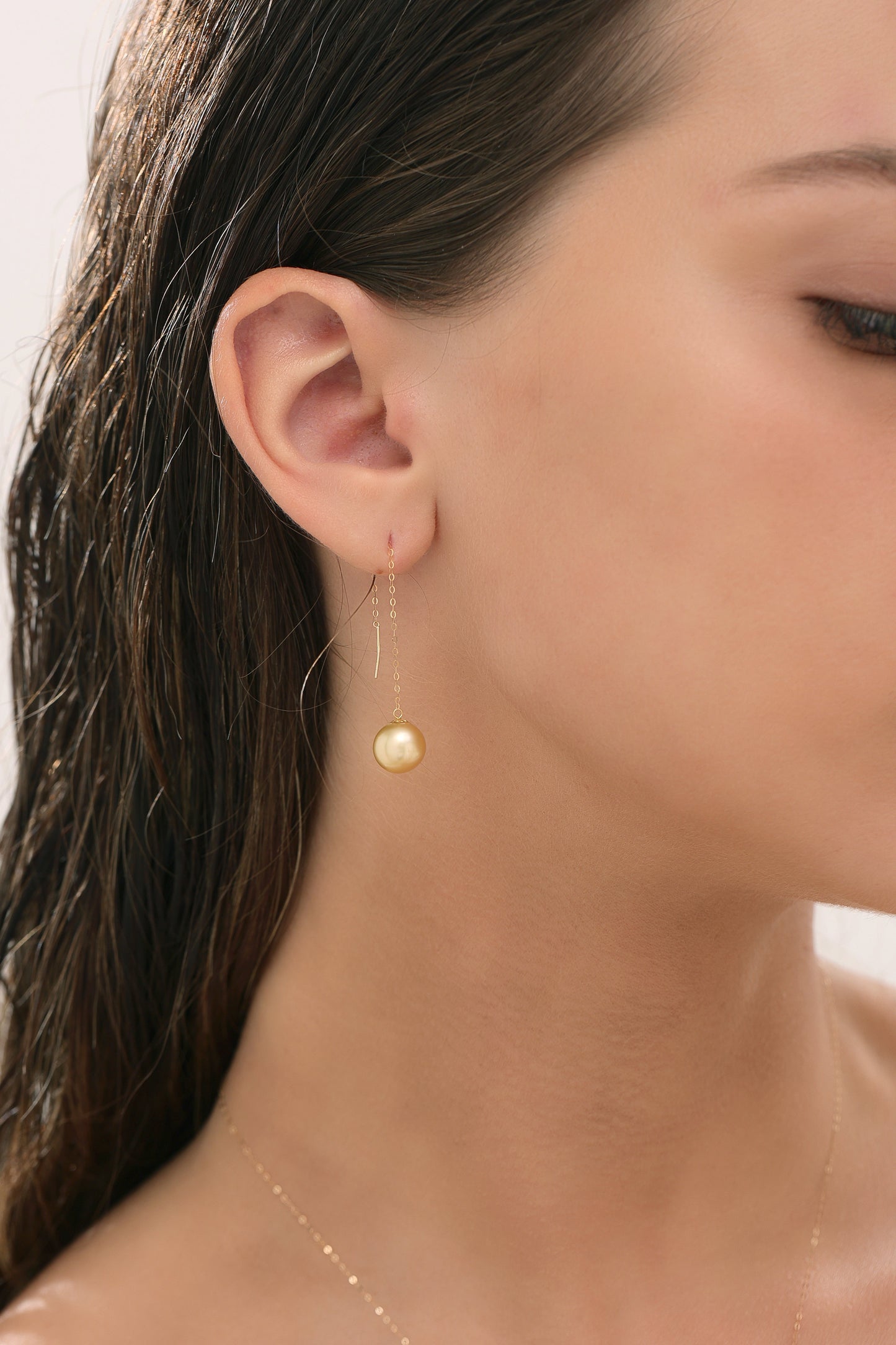 Golden Pearl Drop Ear Threader Earrings