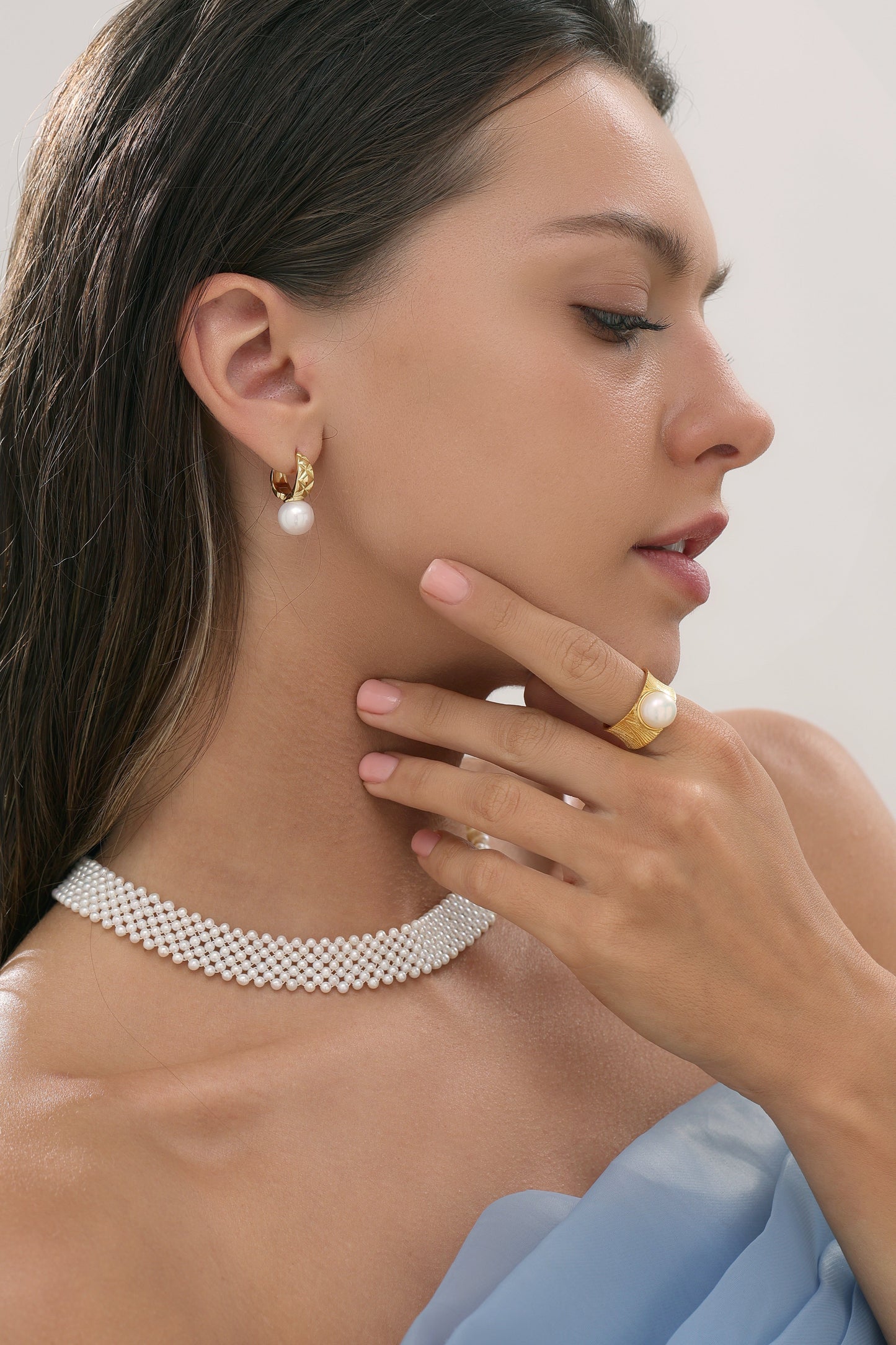 Thick Hoop Earrings with 10-11mm Freshwater Pearls