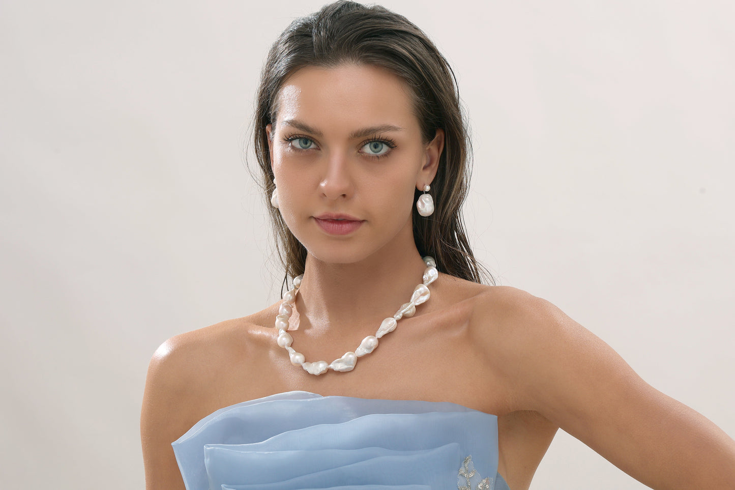 Baroque Pearl Drop Earrings in Dual-Tone Design