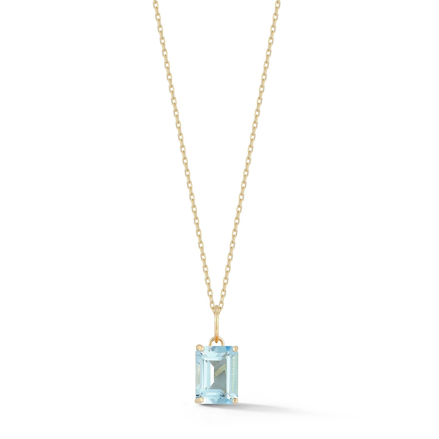 Emerald Cut Blue Topaz Necklace in 14kt Gold