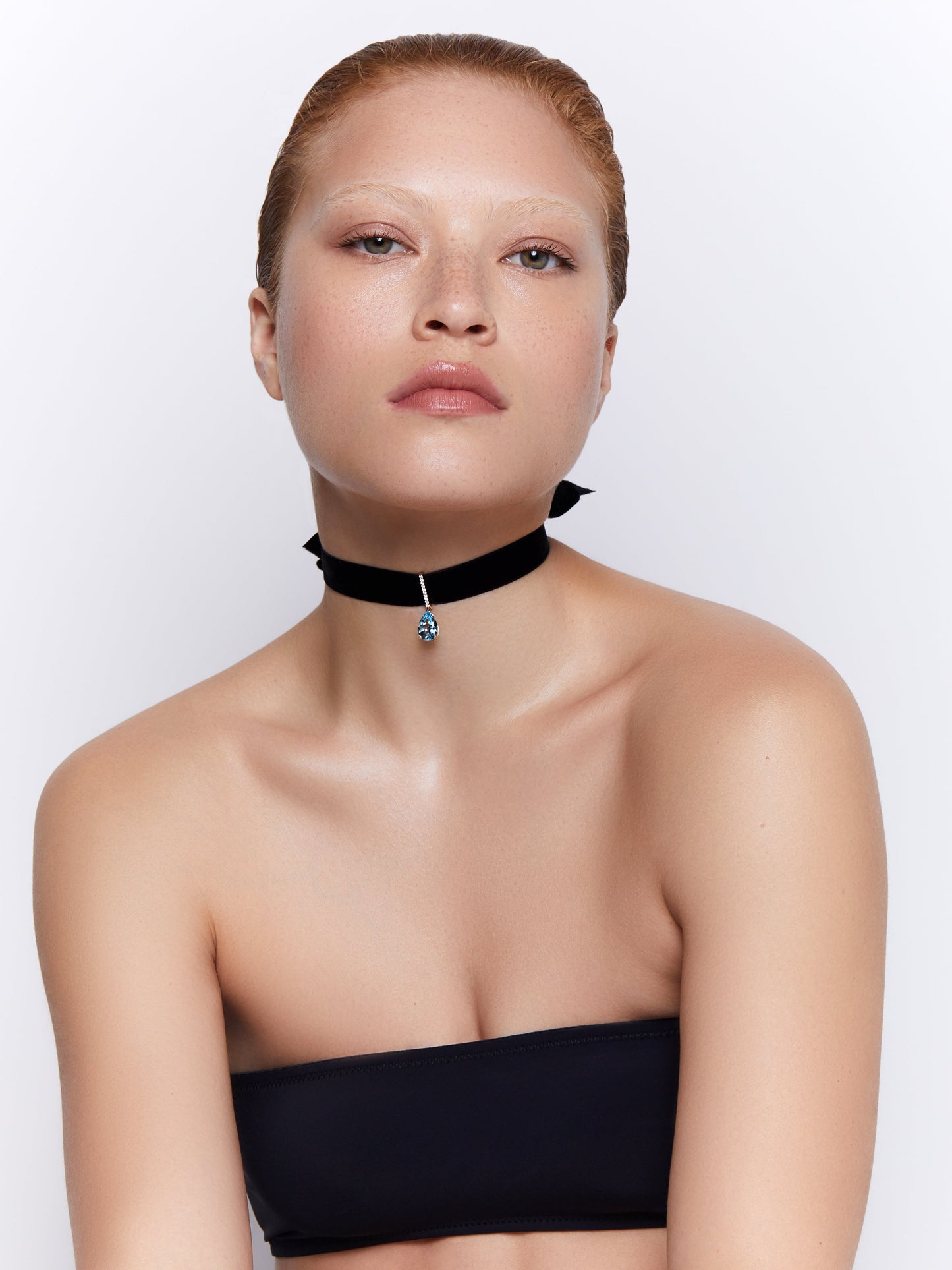 Velvet Choker with Blue Topaz and Diamonds