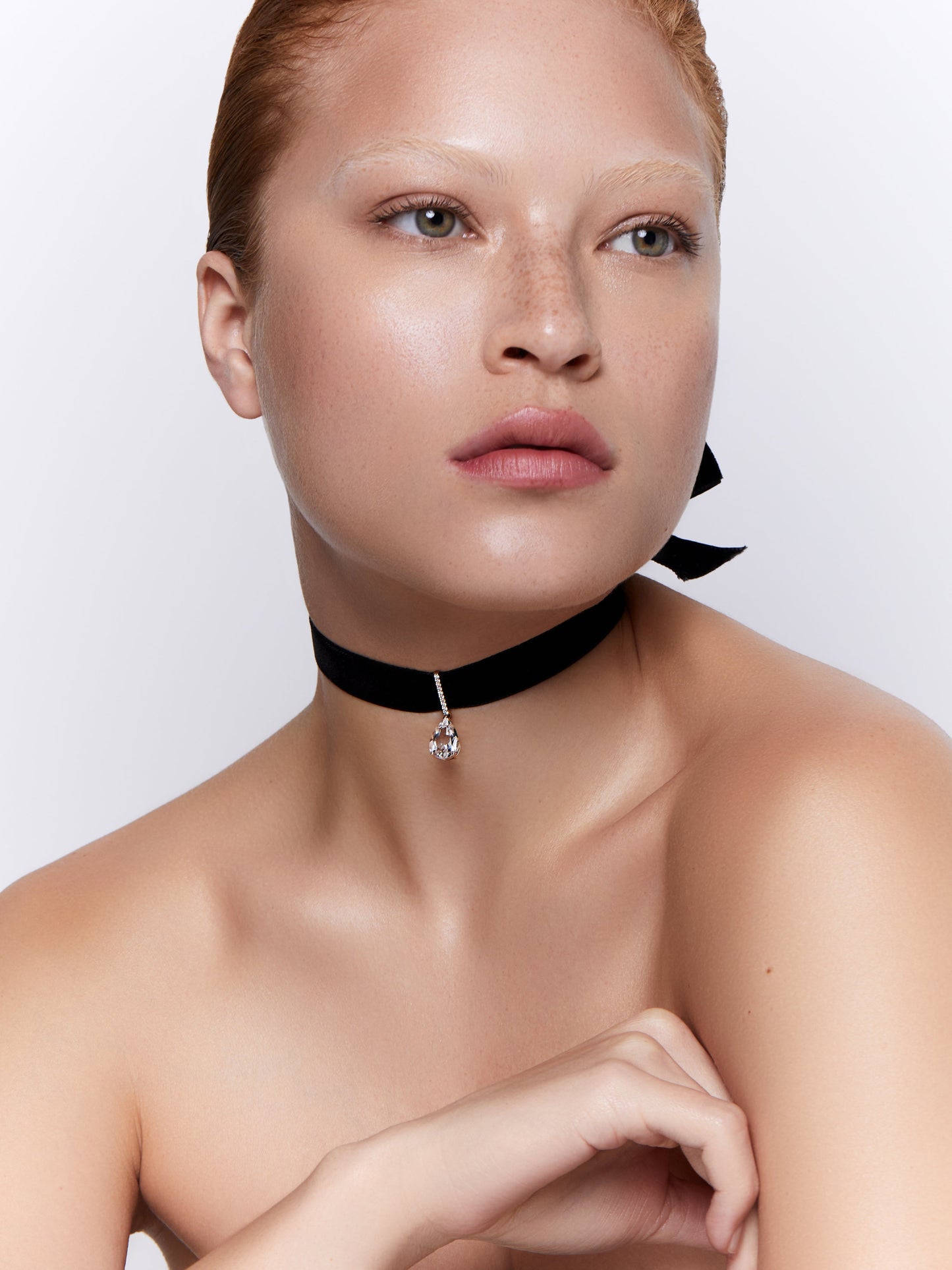 White Topaz and Diamond Velvet Choker Necklace