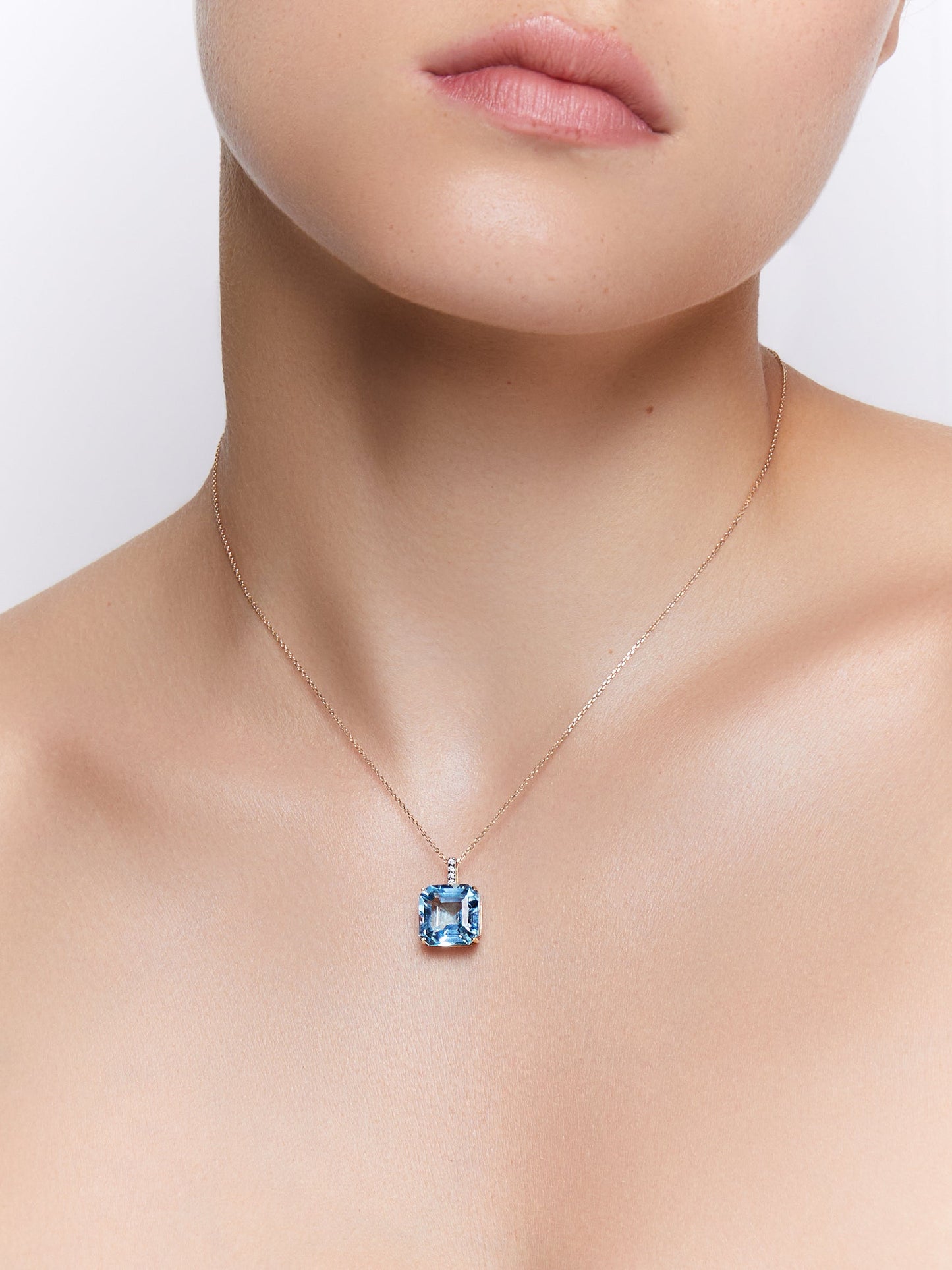 Swiss Blue Topaz Necklace with 14kt Asscher Cut Design