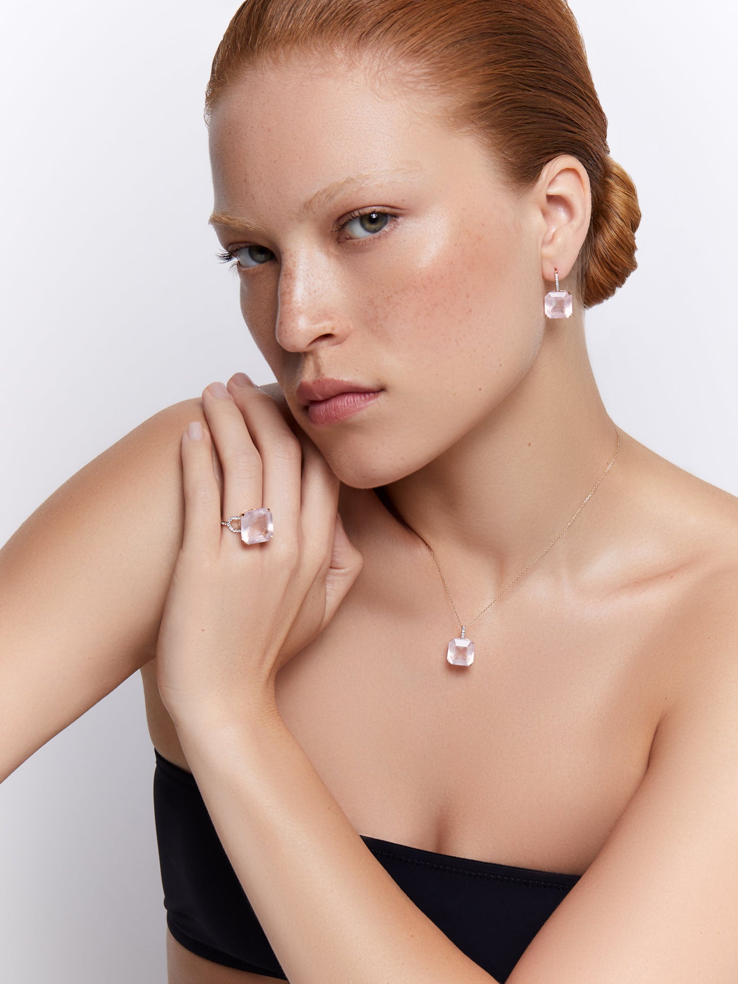 Asscher Cut Pink Topaz Necklace in 14kt Gold