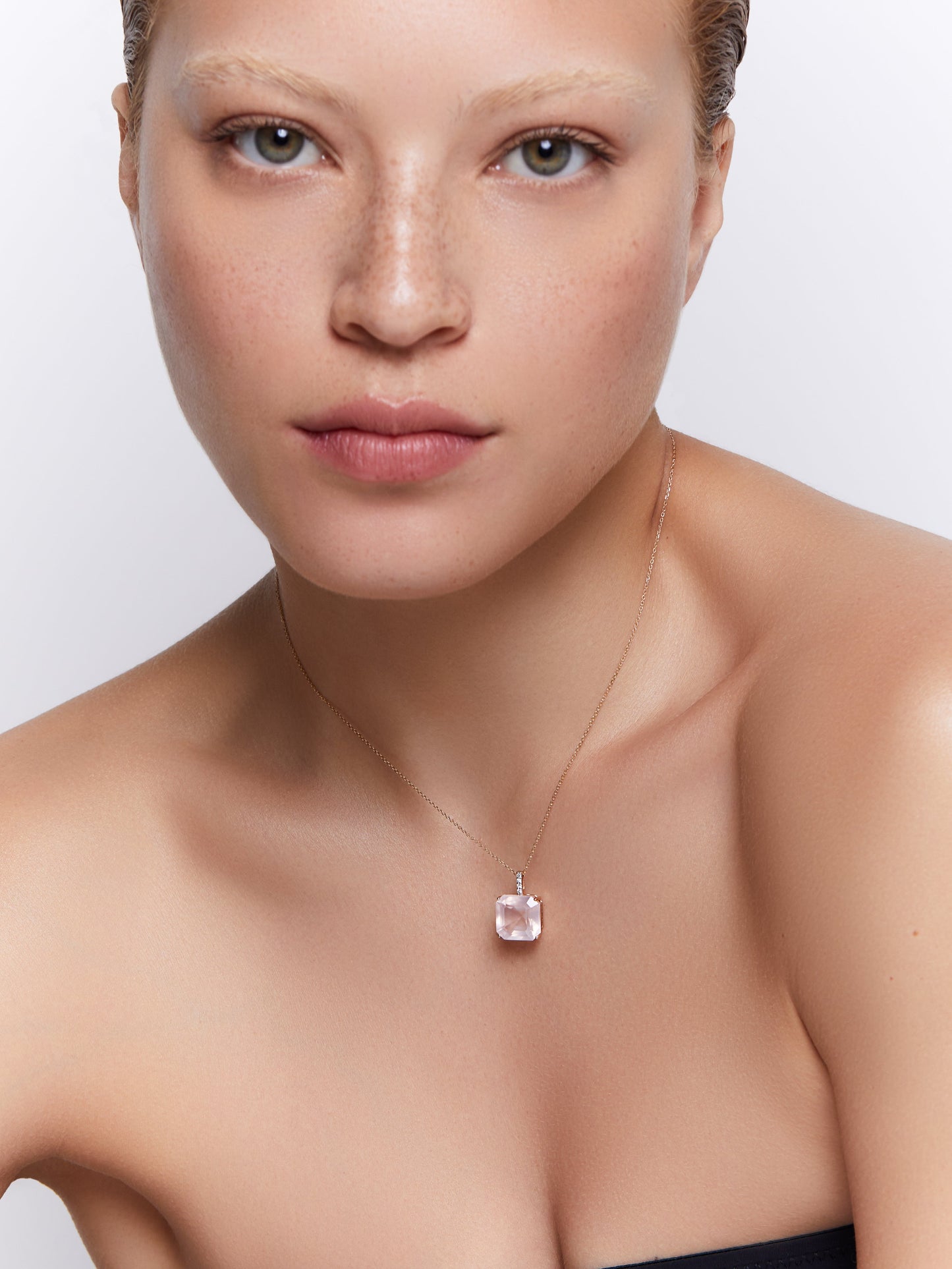 Asscher Cut Pink Topaz Necklace in 14kt Gold