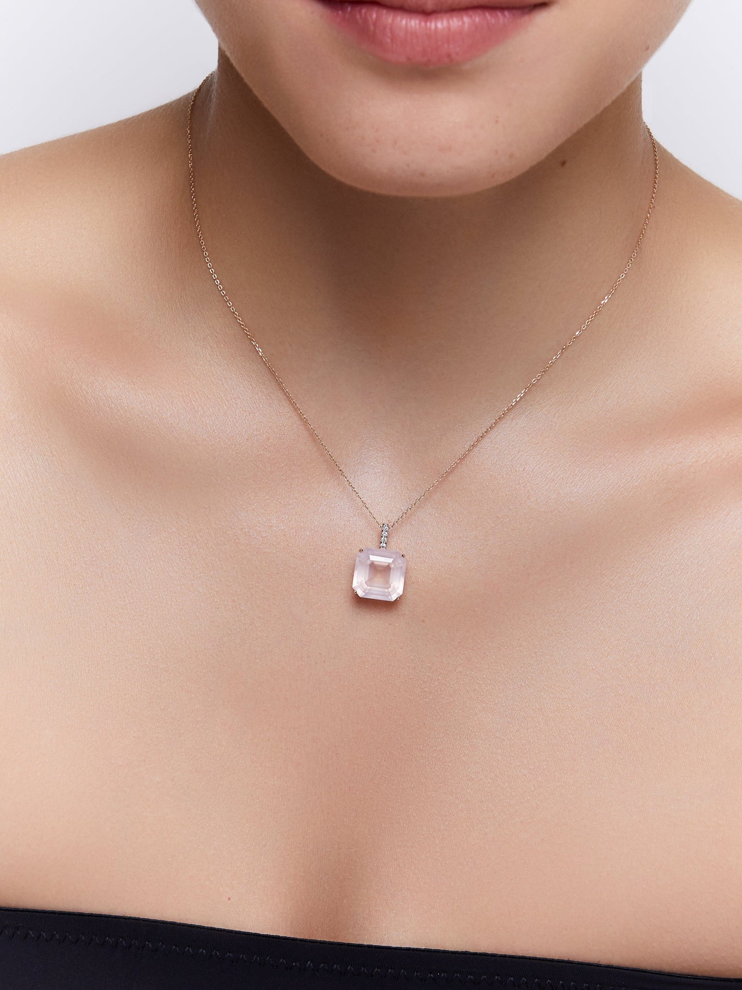 Asscher Cut Pink Topaz Necklace in 14kt Gold