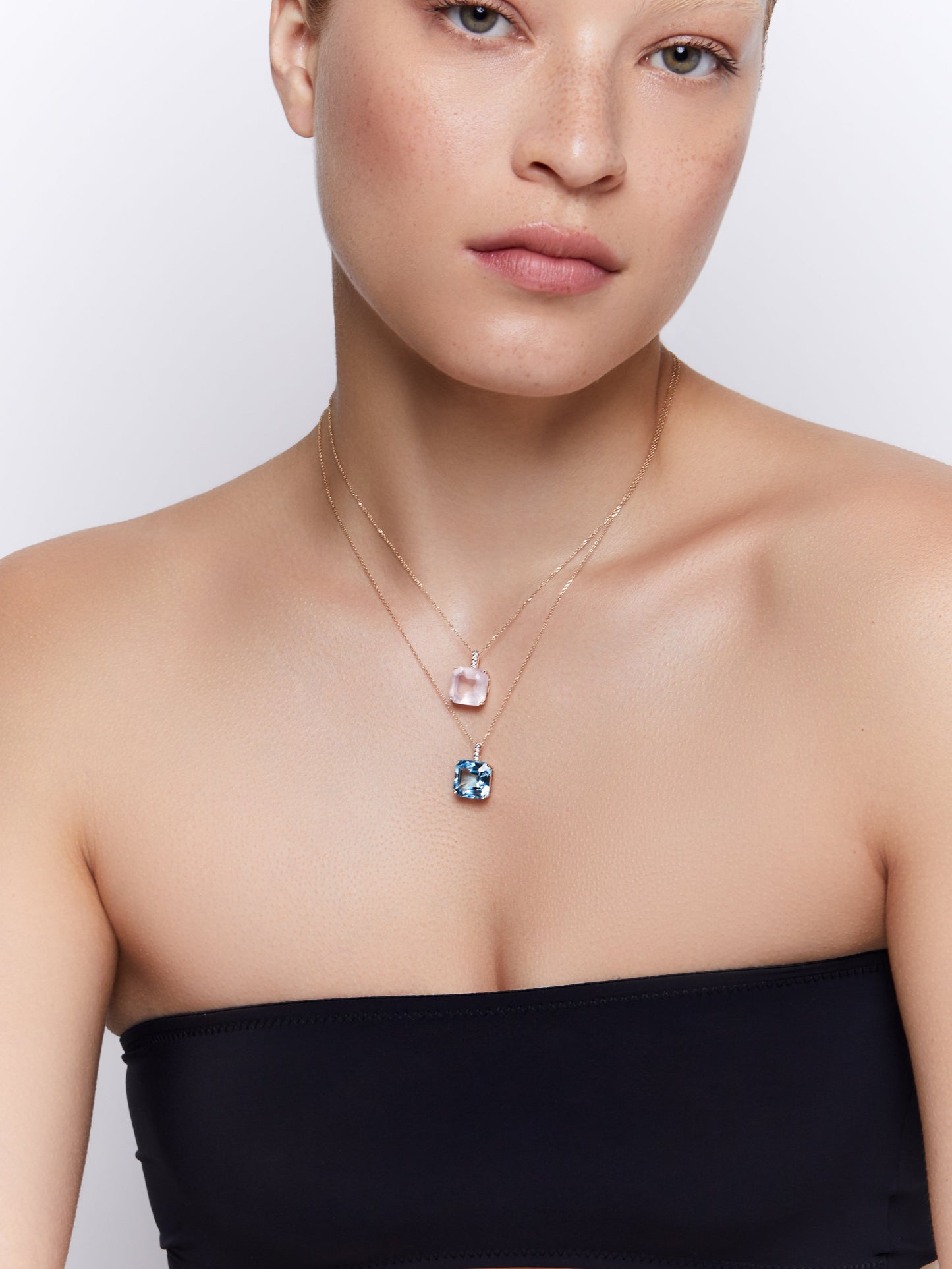 Swiss Blue Topaz Necklace with 14kt Asscher Cut Design