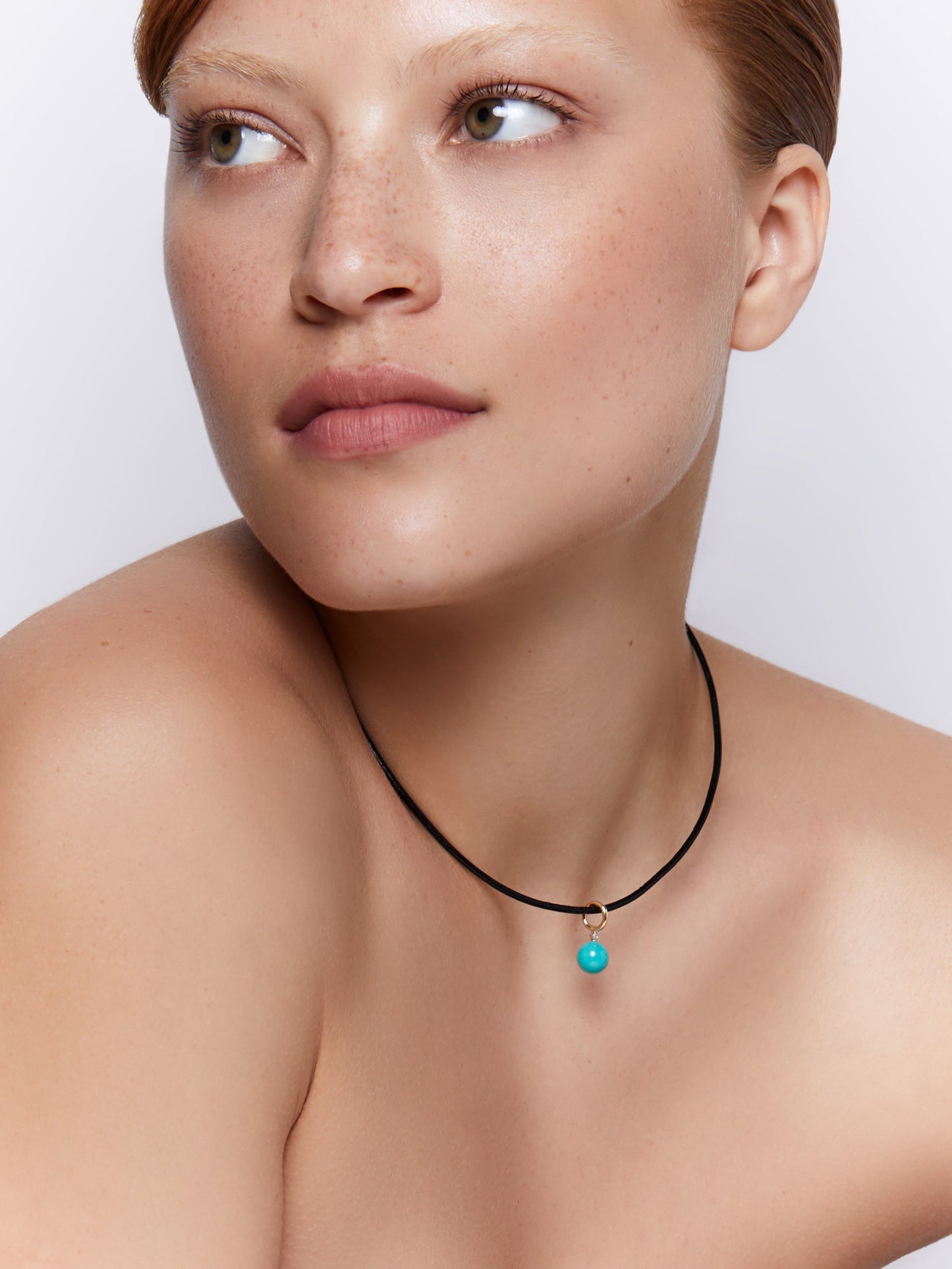 Turquoise Dot Necklace with Diamond on Leather Cord