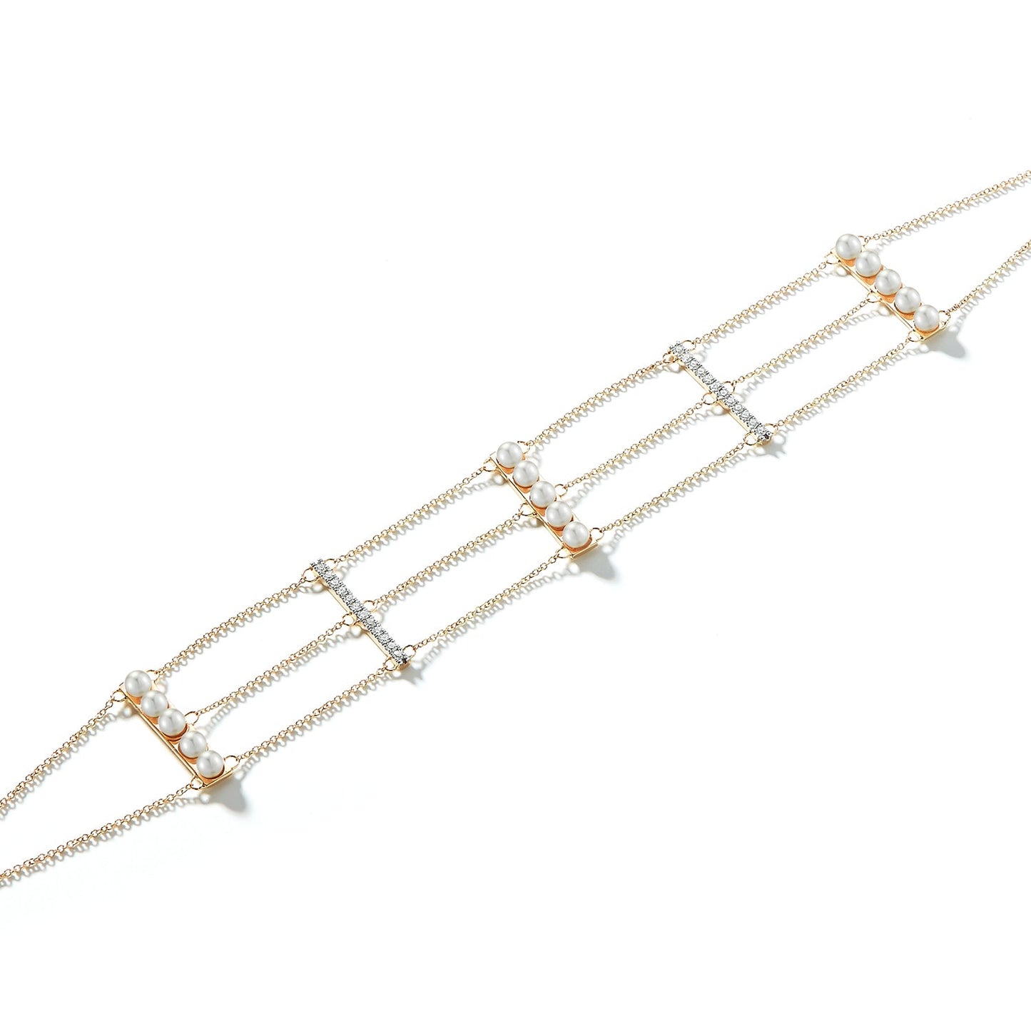 Pearl and Diamond Chain Choker in 14kt Gold