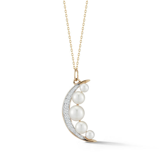 Gold Pearl Crescent Moon Necklace in 14kt Design