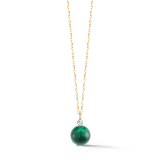 Malachite and Diamond Dot Necklace in 14kt Gold