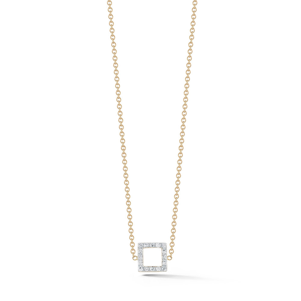 Mini Diamond Square Necklace in 14kt Gold