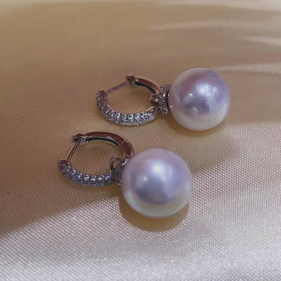 Freshwater Pearl and CZ Hoop Earrings for Women