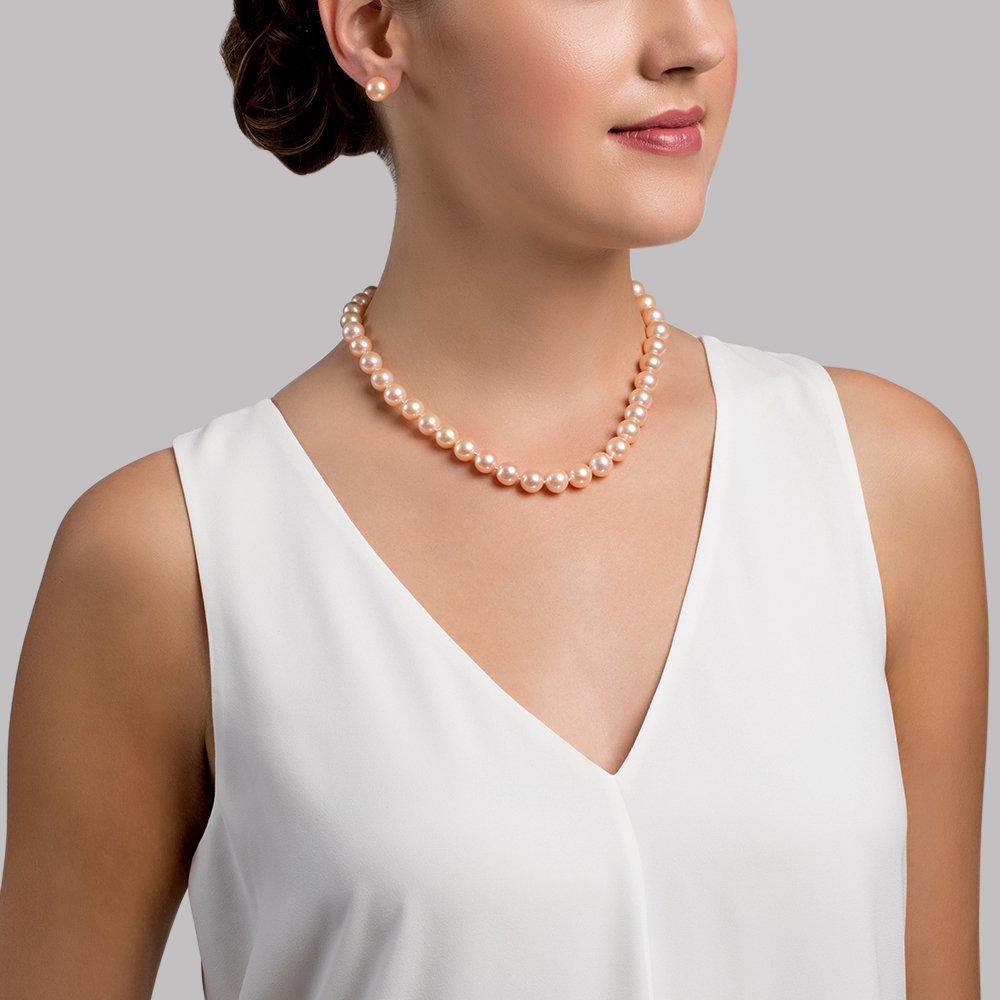 Peach Freshwater Pearl Necklace 10.5-11.5mm AAA Quality