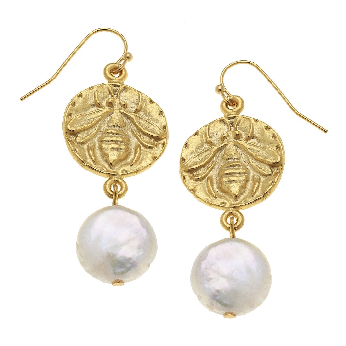 Bee Intaglio and Pearl Drop Earrings