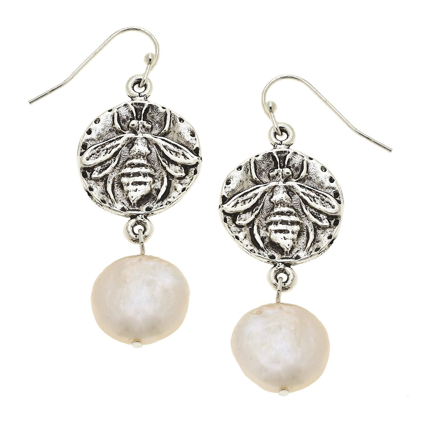 Bee Intaglio and Pearl Drop Earrings