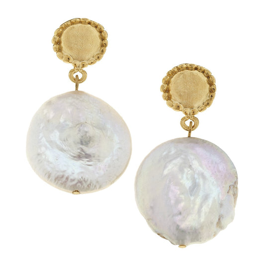 Oversized Coin Pearl Dangle Earrings