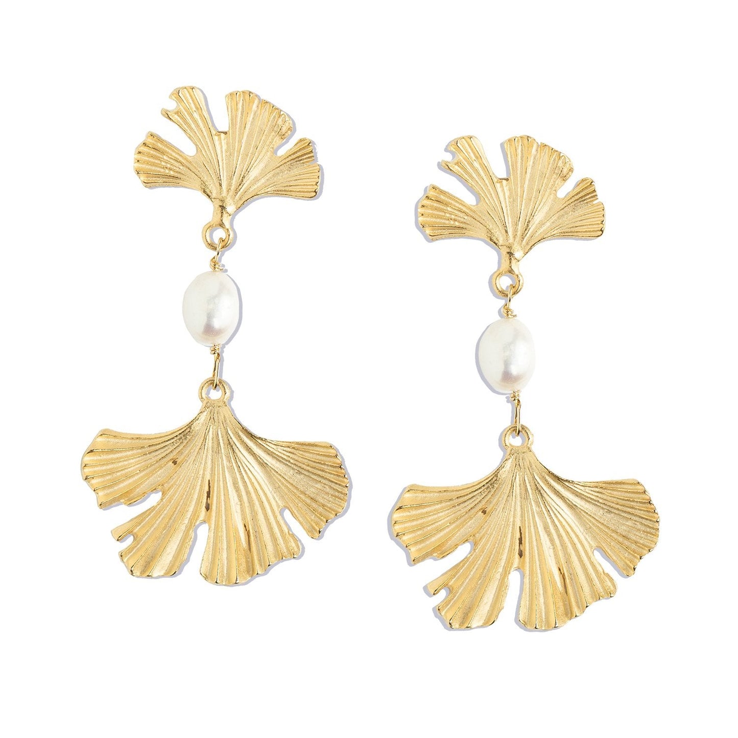 Stylish Pearl Ginkgo Leaf Earrings