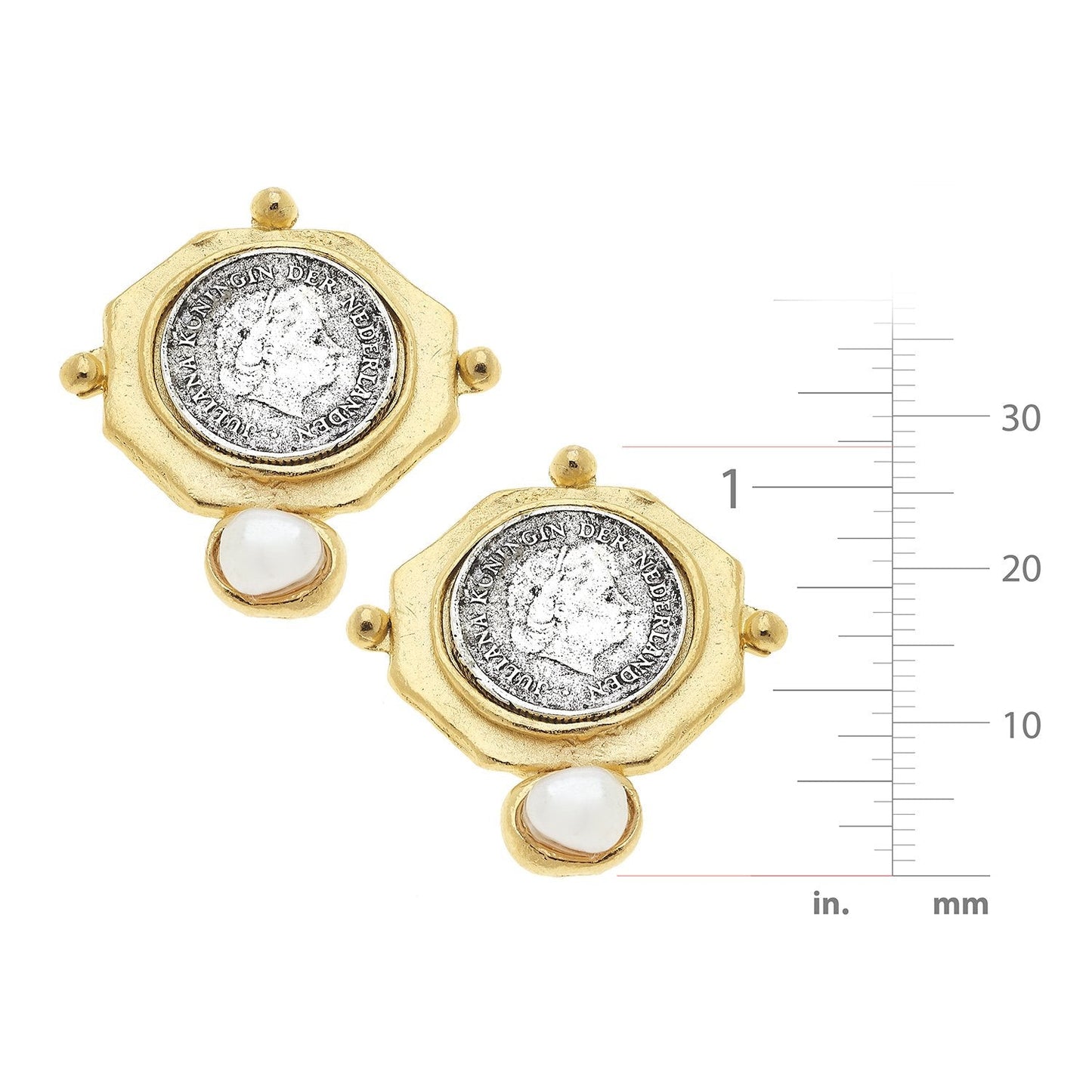 Pearl Studs with Dutch Coin Design