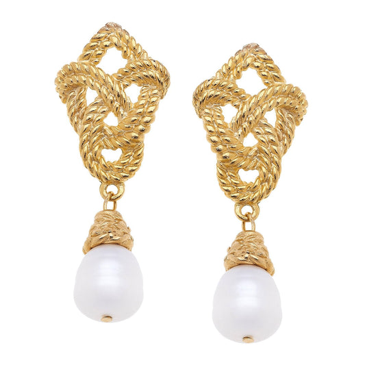 Pearl Drop Earrings with Love Knot Design