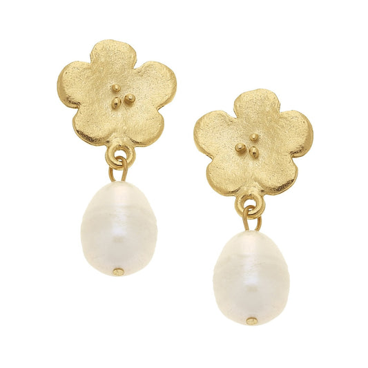 Pearl Drop Earrings in Poppy Design