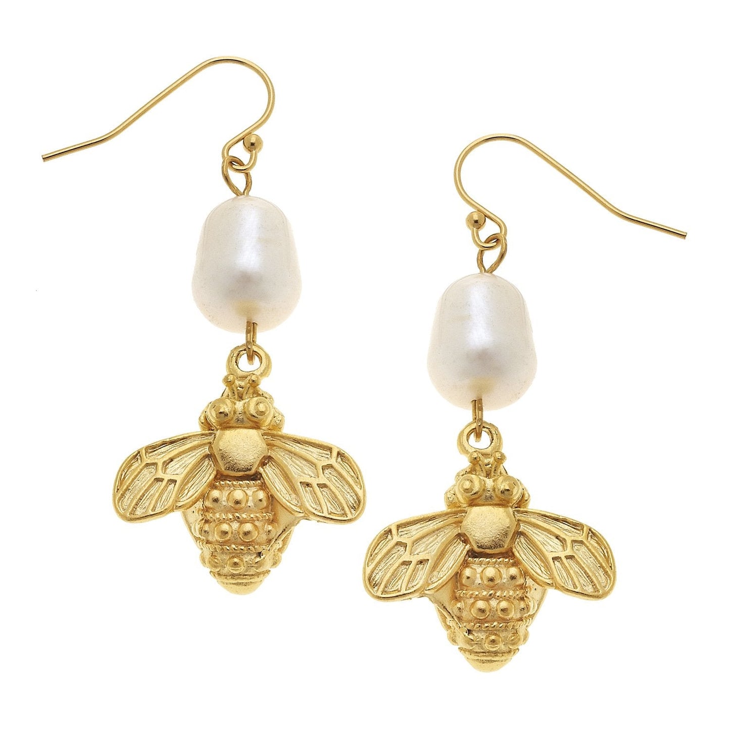 Bee and Pearl Wire Drop Earrings Design