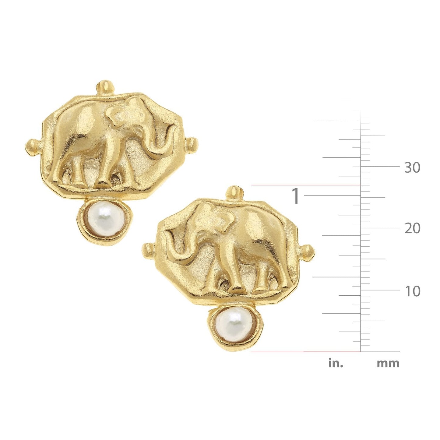 Elephant Intaglio Pearl Stud Earrings