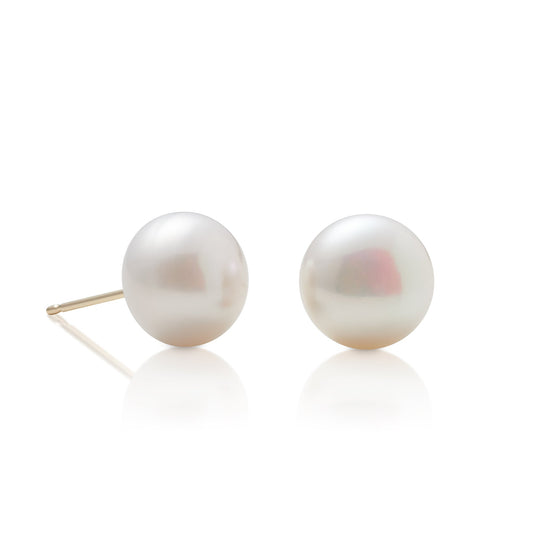 Elegant 10mm Button Pearl Stud Earrings