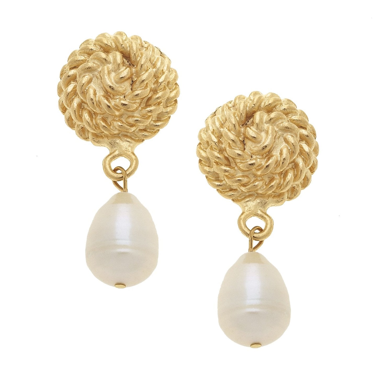 Elegant Rope Design Pearl Drop Earrings