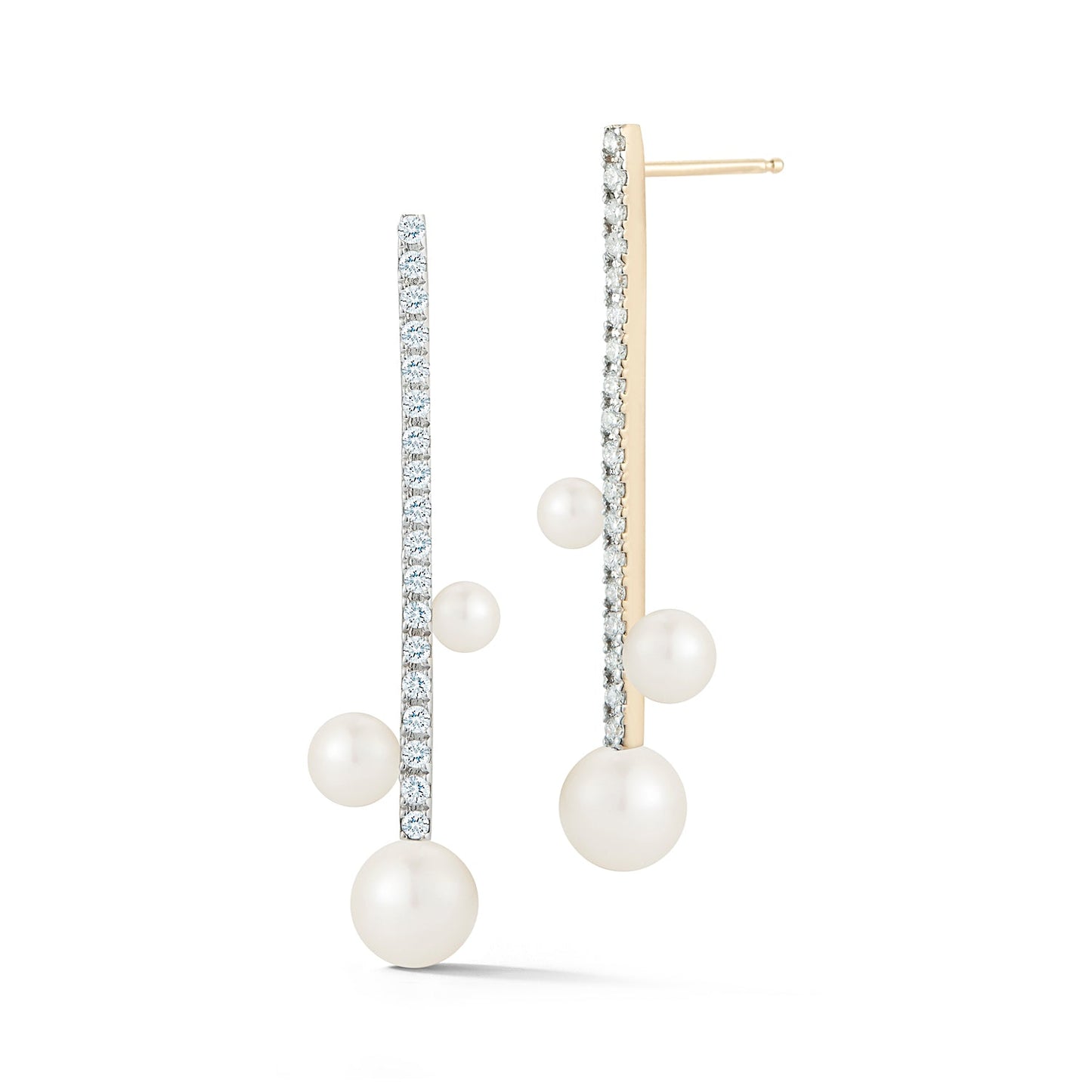 Tri-Design Pearl Earrings with Diamond Details