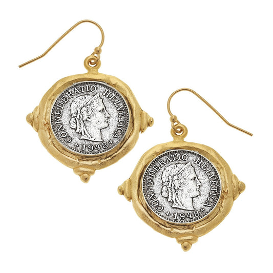 Mixed Metal French Coin Earrings for Stylish Look