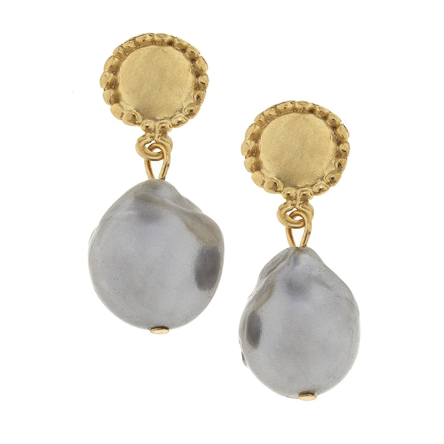 Elegant Grey Baroque Pearl Drop Earrings