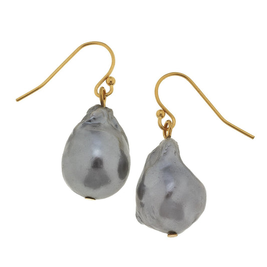 Baroque Pearl Earrings in Grey Color