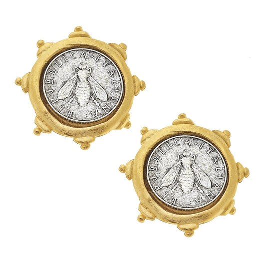 Bee Coin Stud Earrings in Elegant Design