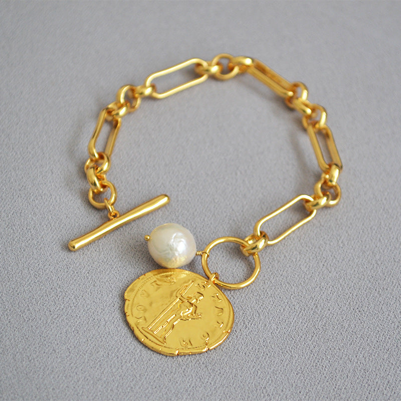 Baroque Coin Pendant Bracelet in Vintage Style