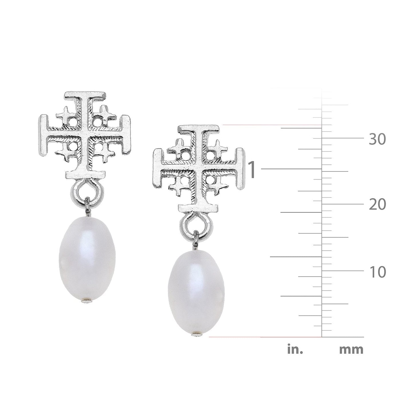 Jerusalem Cross Design Pearl Drop Earrings