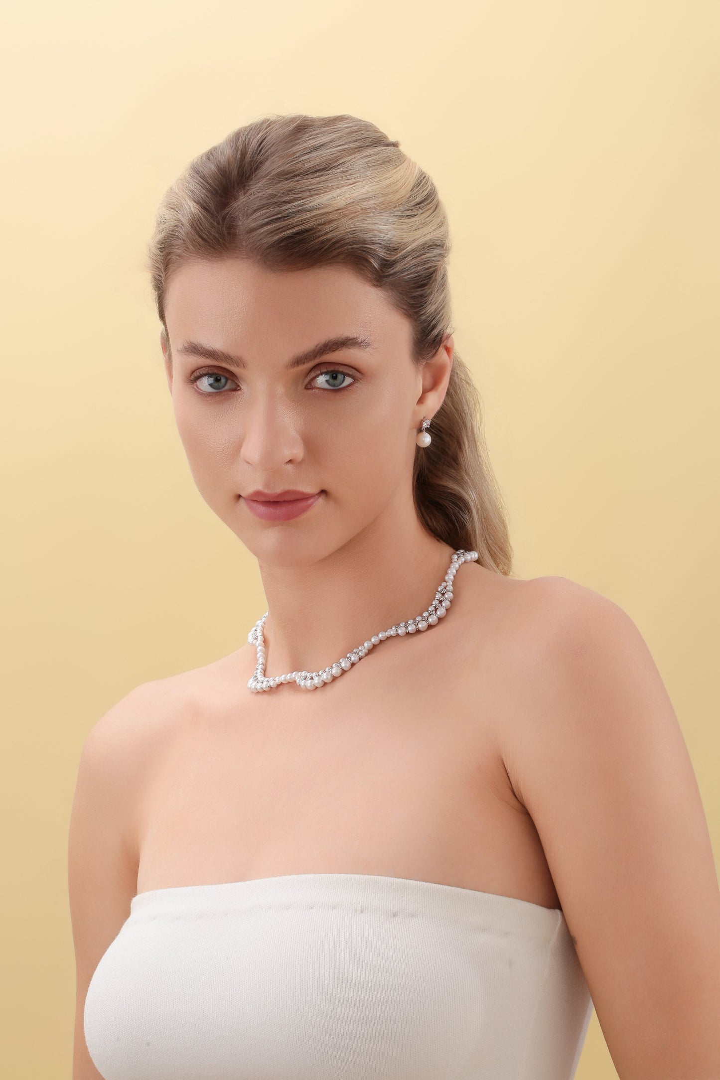 Handwoven Pearl and Zirconia Dual Strand Necklace