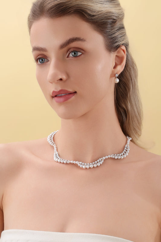 Handwoven Pearl and Zirconia Dual Strand Necklace