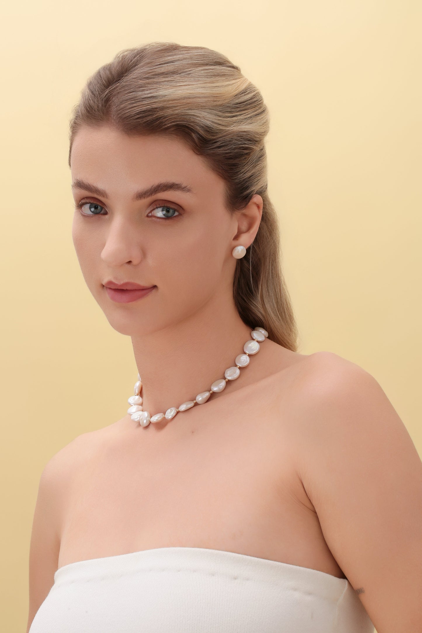 Coin Pearl Necklace Earrings and Bracelet Set