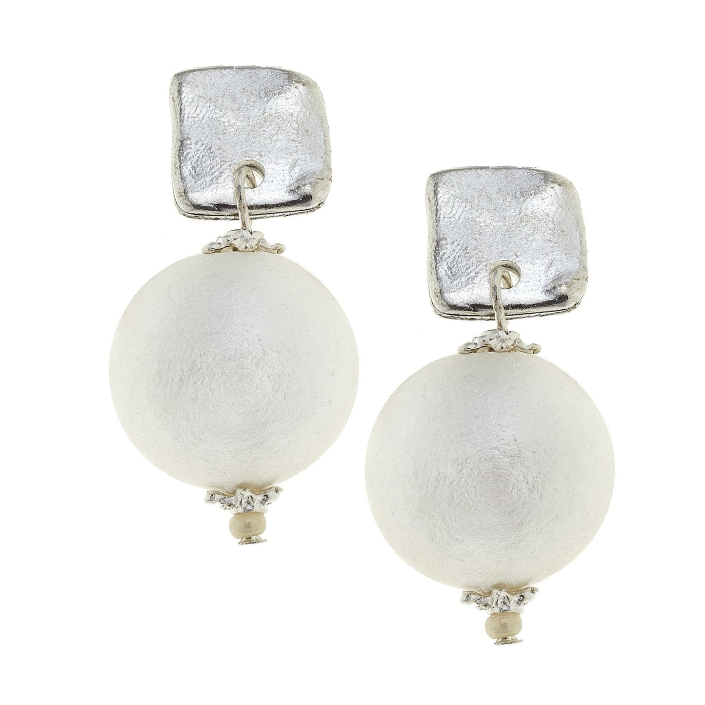 Square Drop Earrings with Cotton Pearls