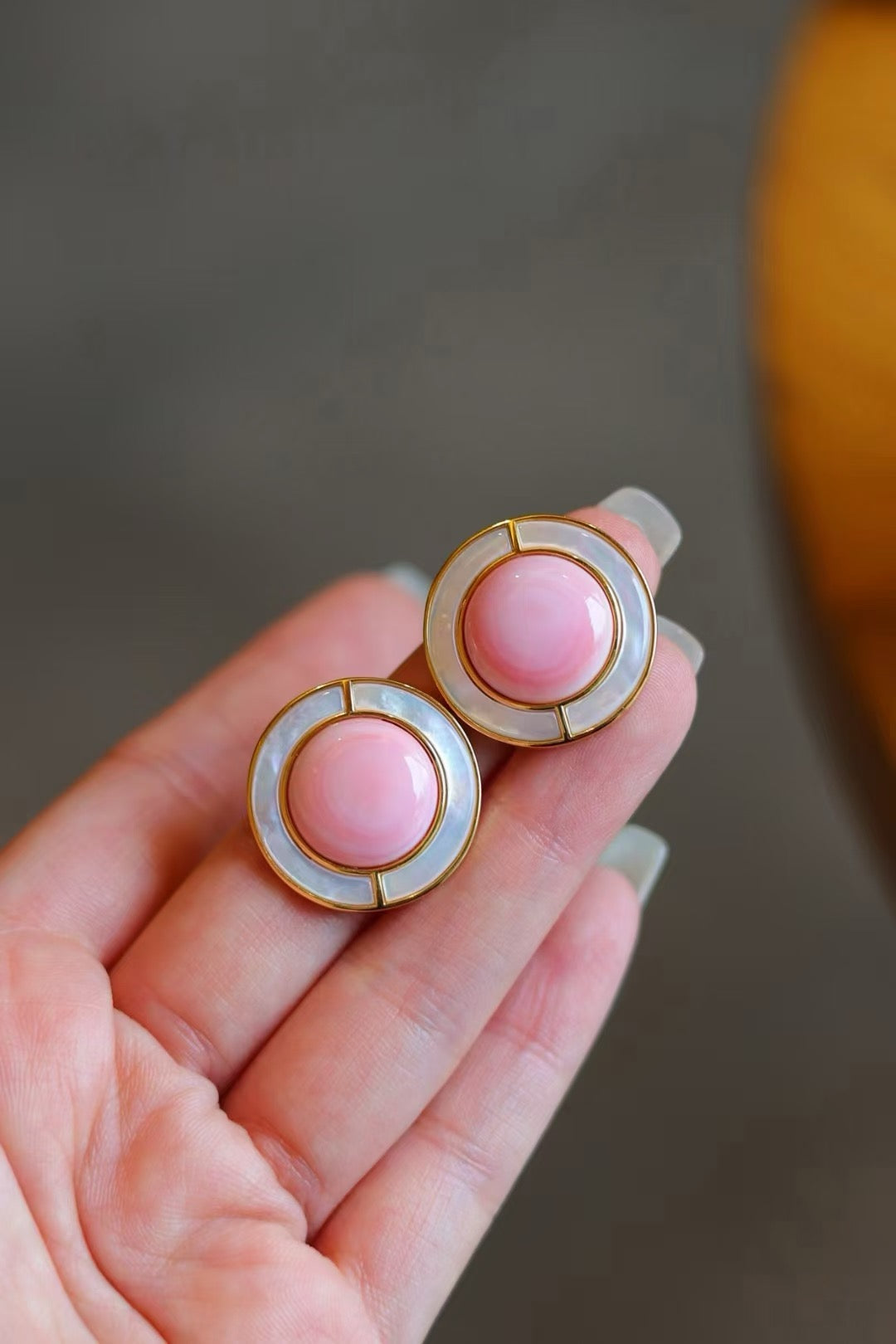 Pink Conch Shell and Pearl Earrings