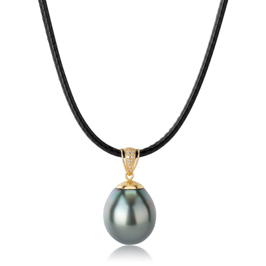 Tahitian Pearl Pendant Leather Cord Necklace