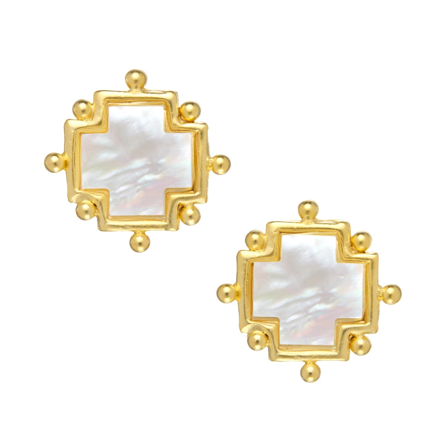 Mother of Pearl Cross Design Stud Earrings