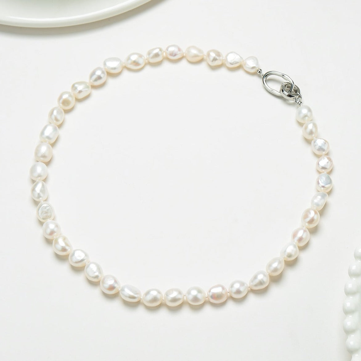 White Baroque Pearl Necklace 9-10mm Size