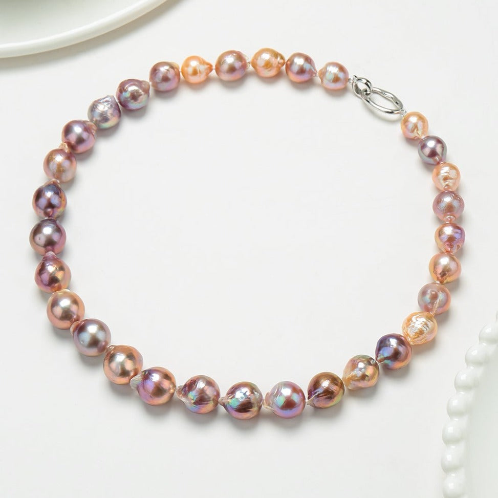 Baroque Pearl Necklace and Bracelet in Pink-Purple